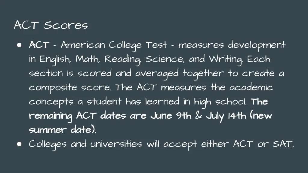 act scores act act american college test measures
