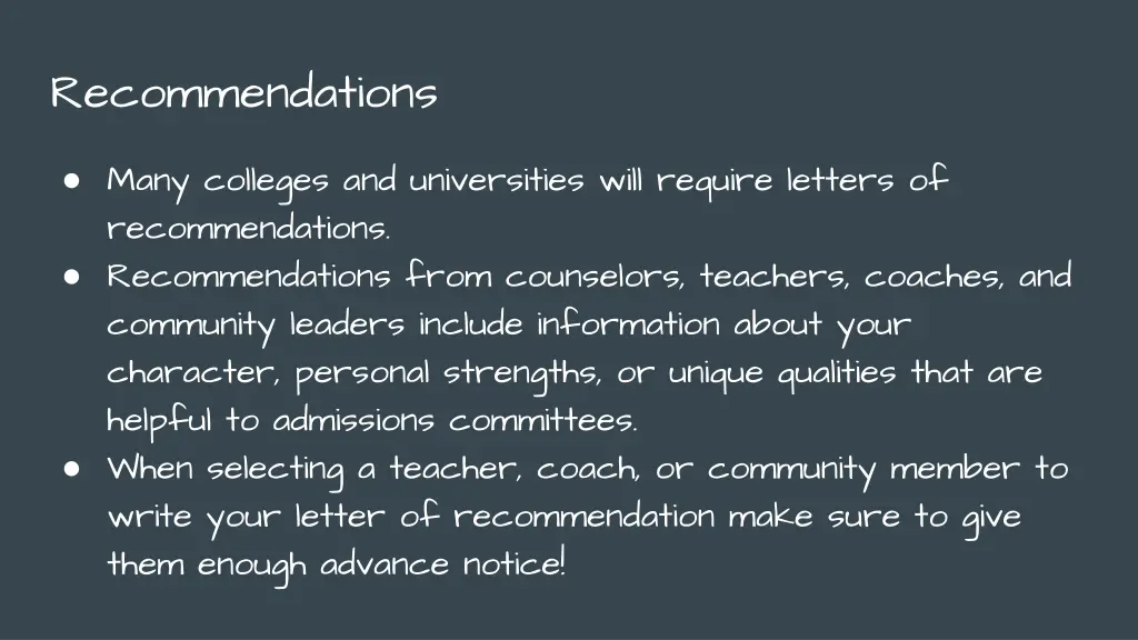 recommendations