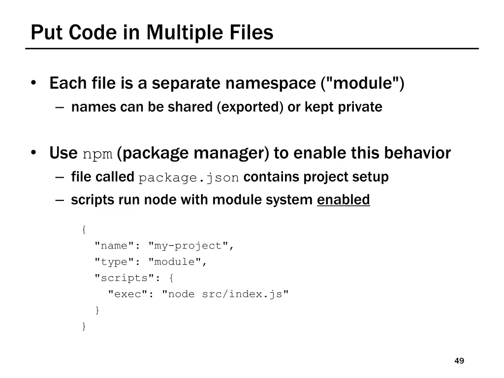 put code in multiple files