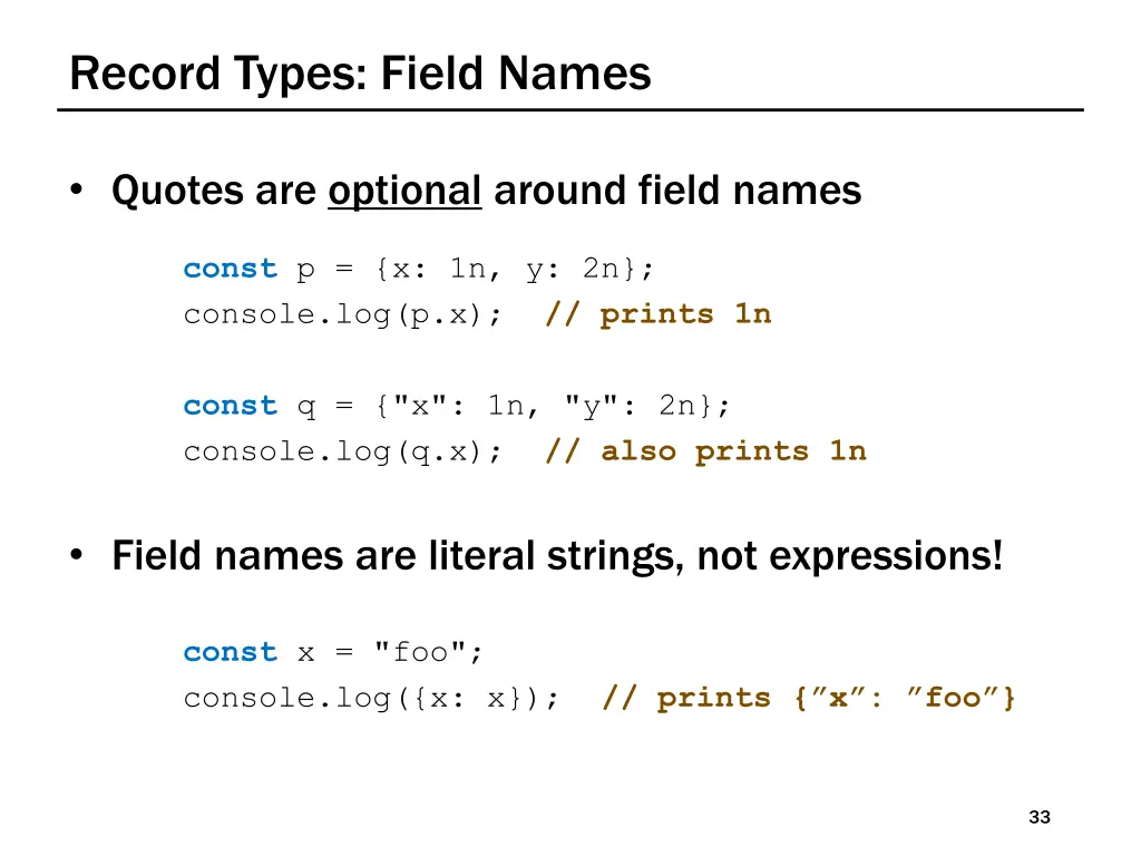 record types field names