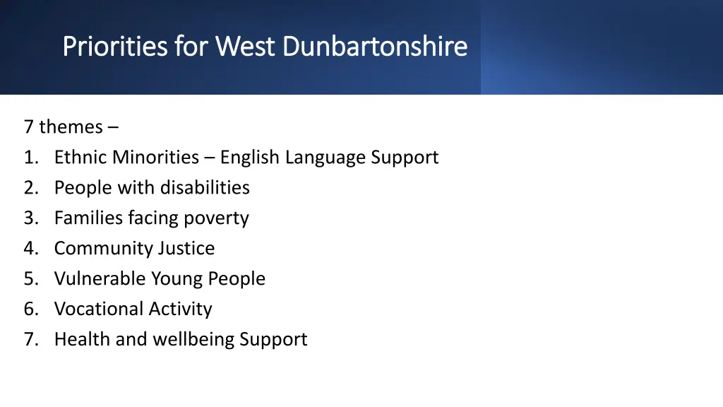 priorities for west dunbartonshire priorities 1
