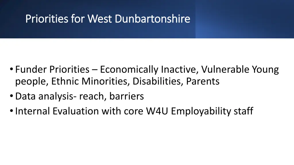 priorities for west dunbartonshire priorities