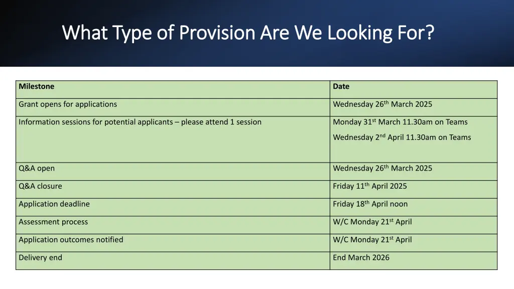 what type of provision are we looking for what 7