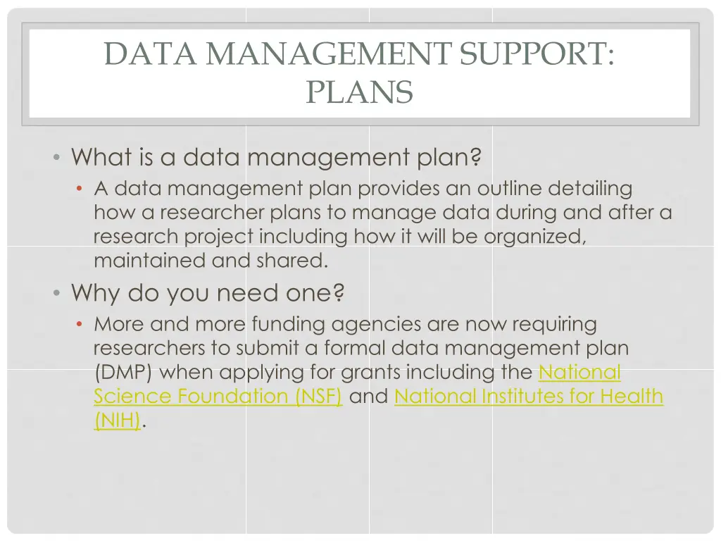data management support plans