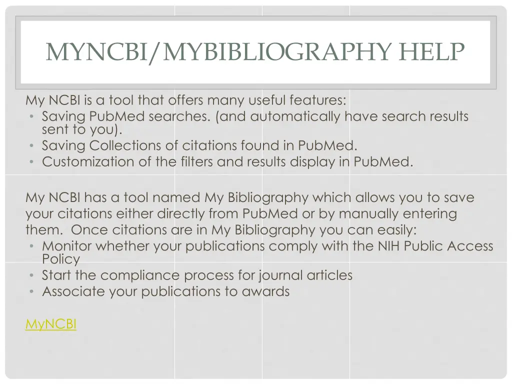 myncbi mybibliography help