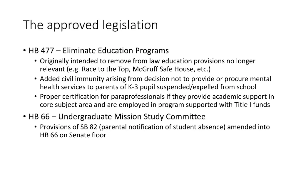 the approved legislation 2