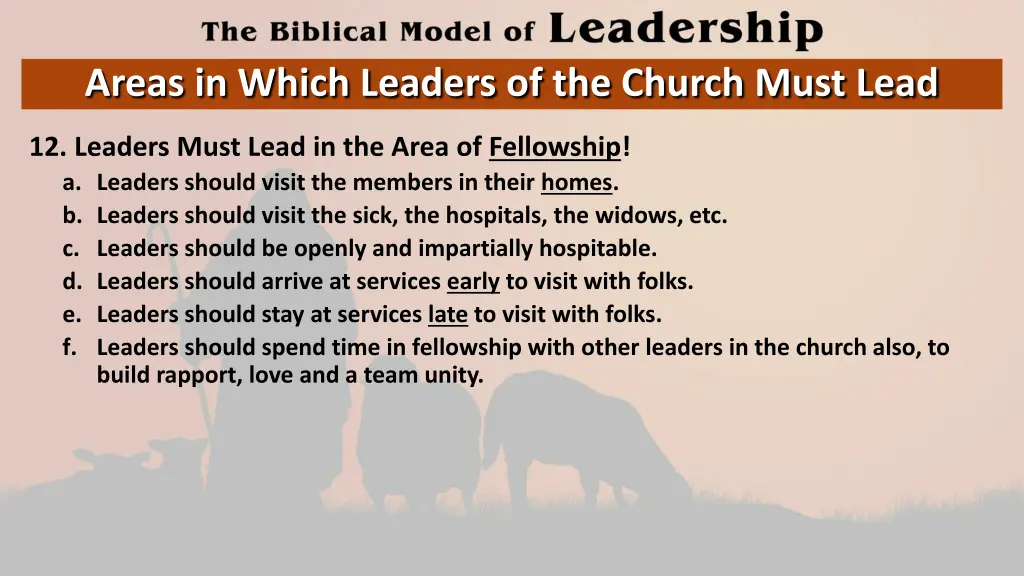 areas in which leaders of the church must lead 11