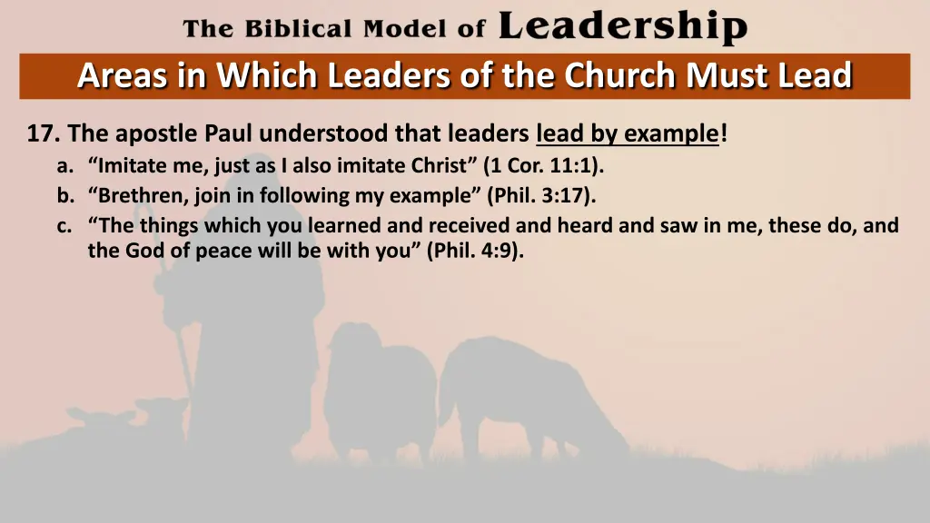 areas in which leaders of the church must lead 16