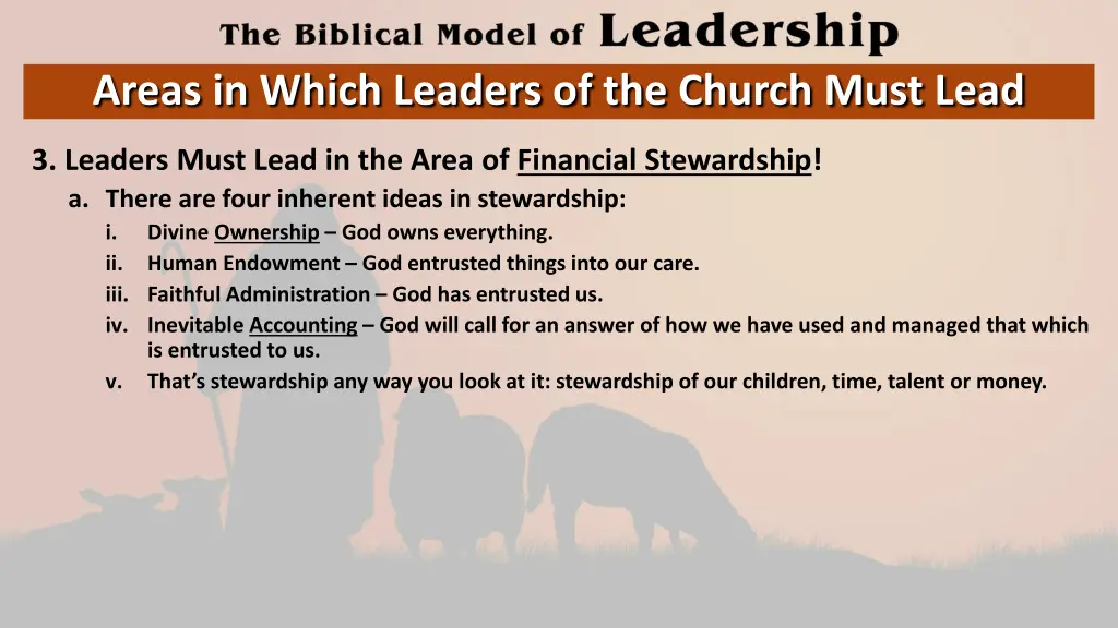 areas in which leaders of the church must lead 2