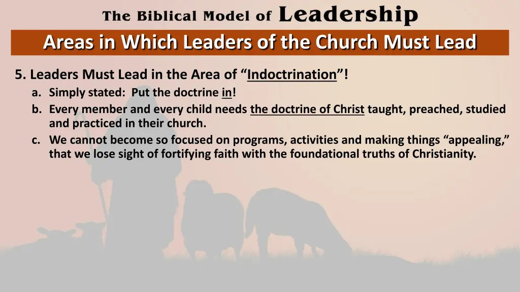 areas in which leaders of the church must lead 4