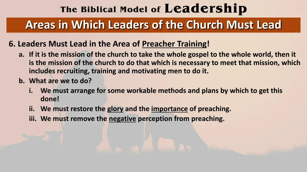 areas in which leaders of the church must lead 5