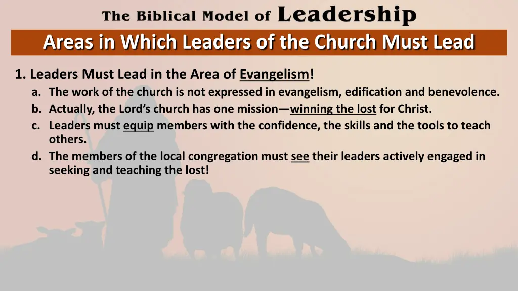 areas in which leaders of the church must lead