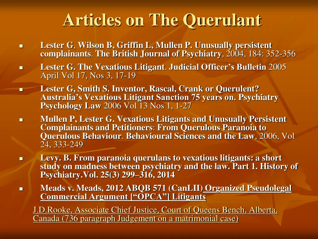 articles on the querulant