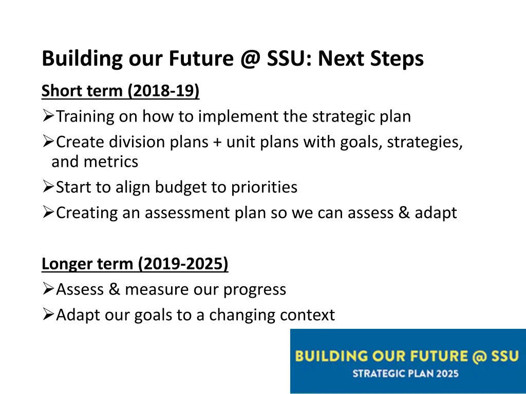 building our future @ ssu next steps