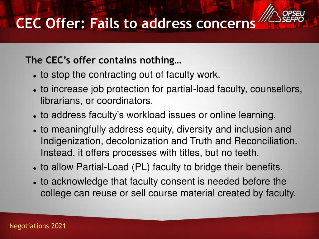cec offer fails to address concerns