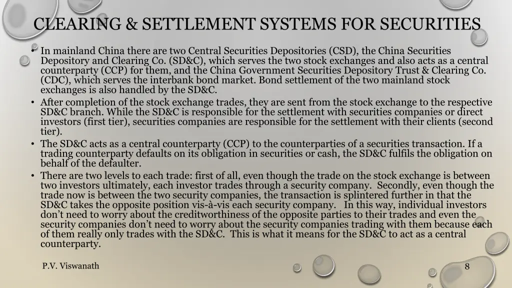 clearing settlement systems for securities