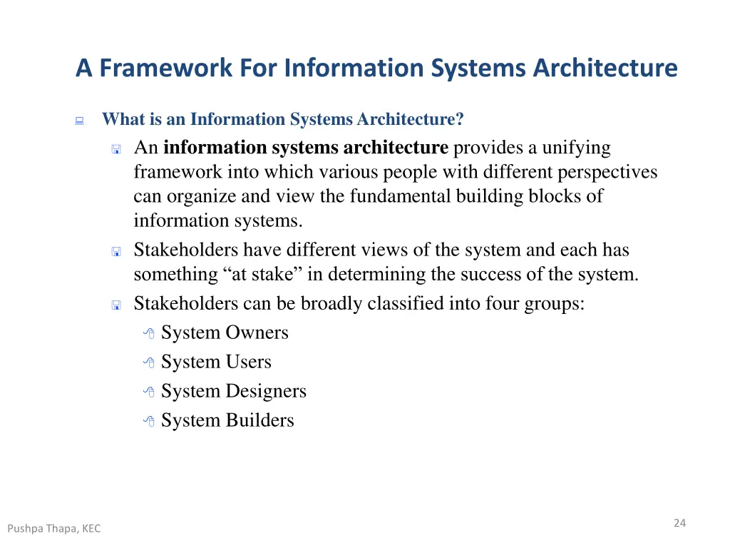 a framework for information systems architecture