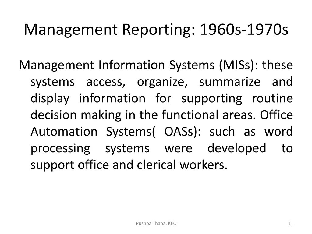 management reporting 1960s 1970s