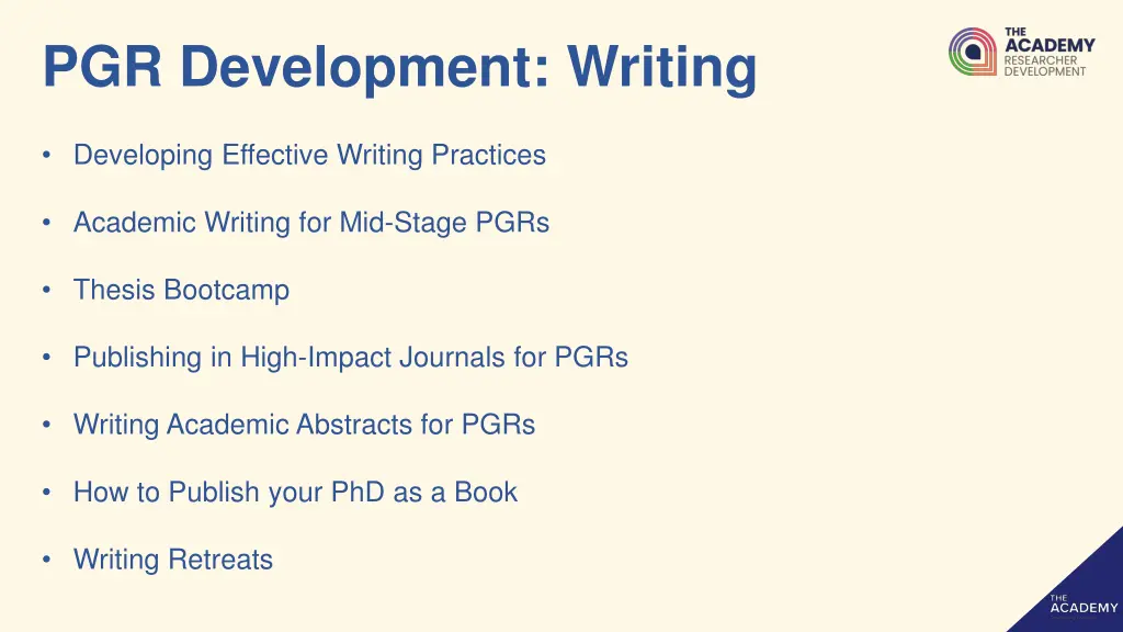 pgr development writing
