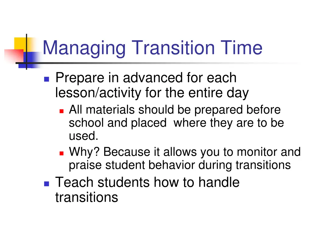 managing transition time 1