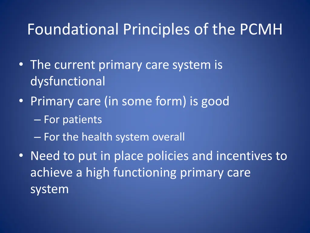 foundational principles of the pcmh