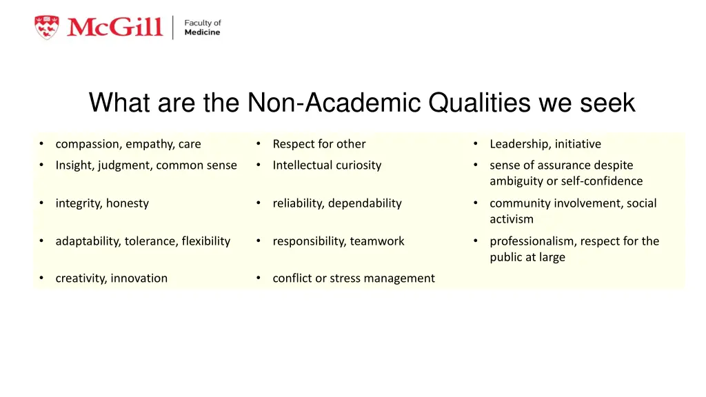 what are the non academic qualities we seek