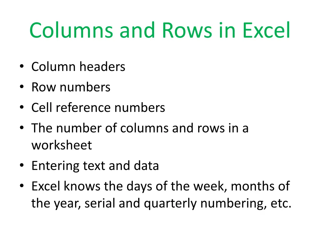 columns and rows in excel