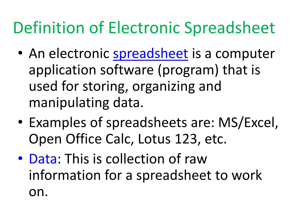definition of electronic spreadsheet