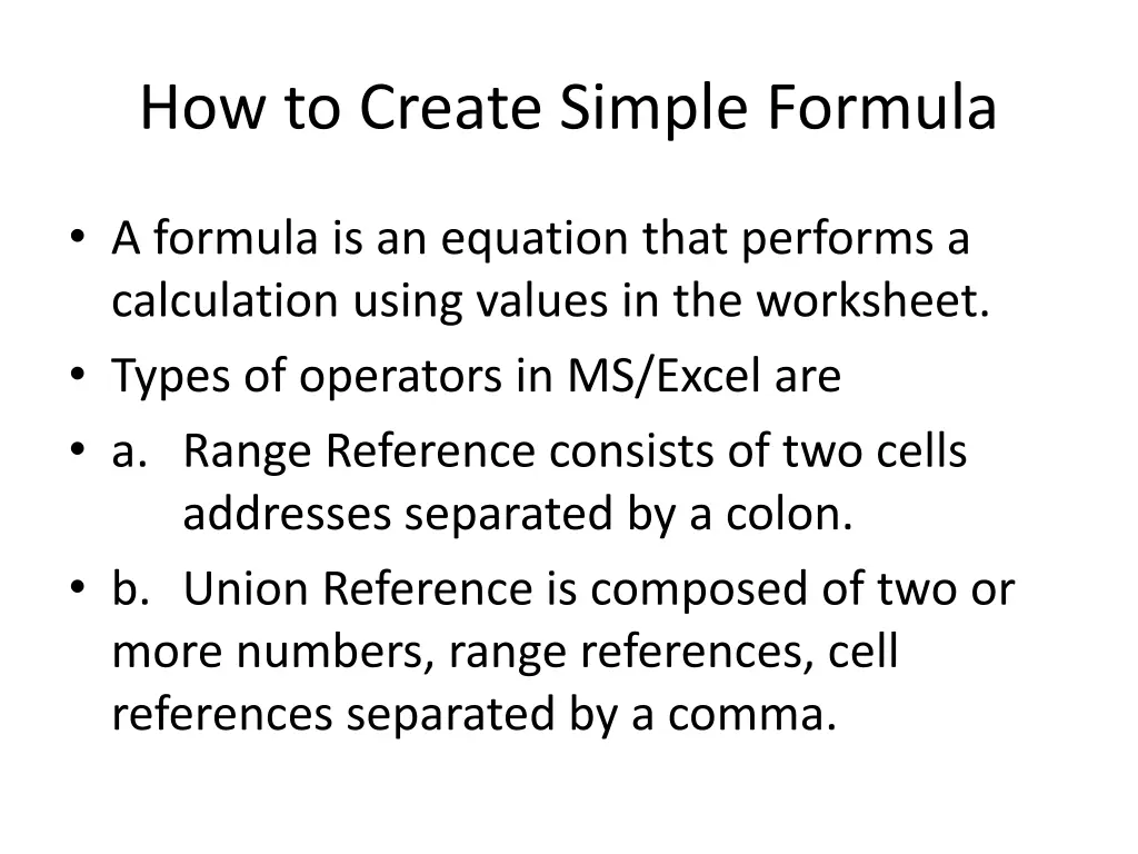 how to create simple formula