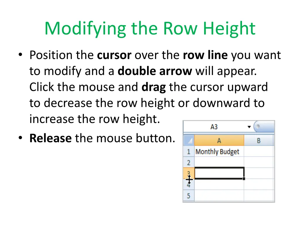 modifying the row height