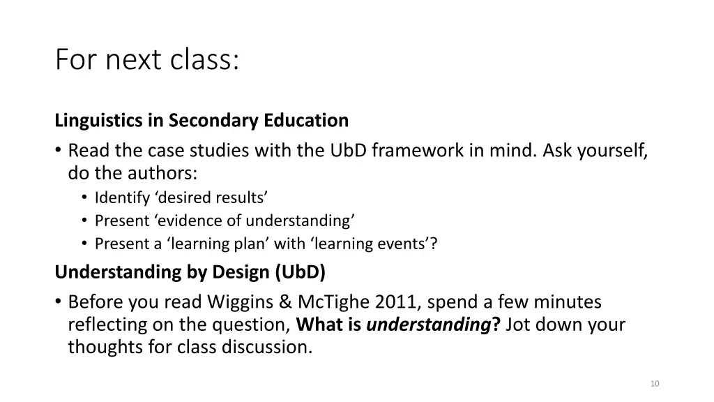 for next class