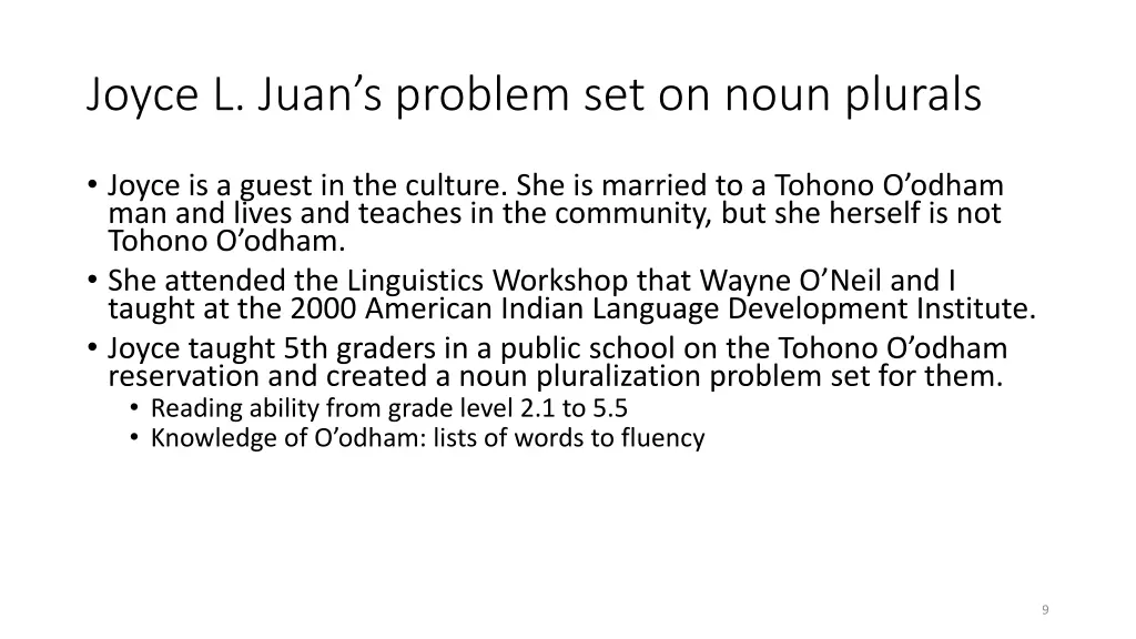 joyce l juan s problem set on noun plurals
