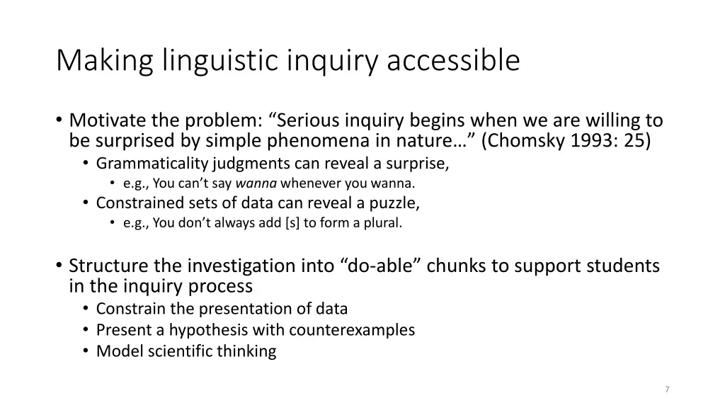 making linguistic inquiry accessible 1