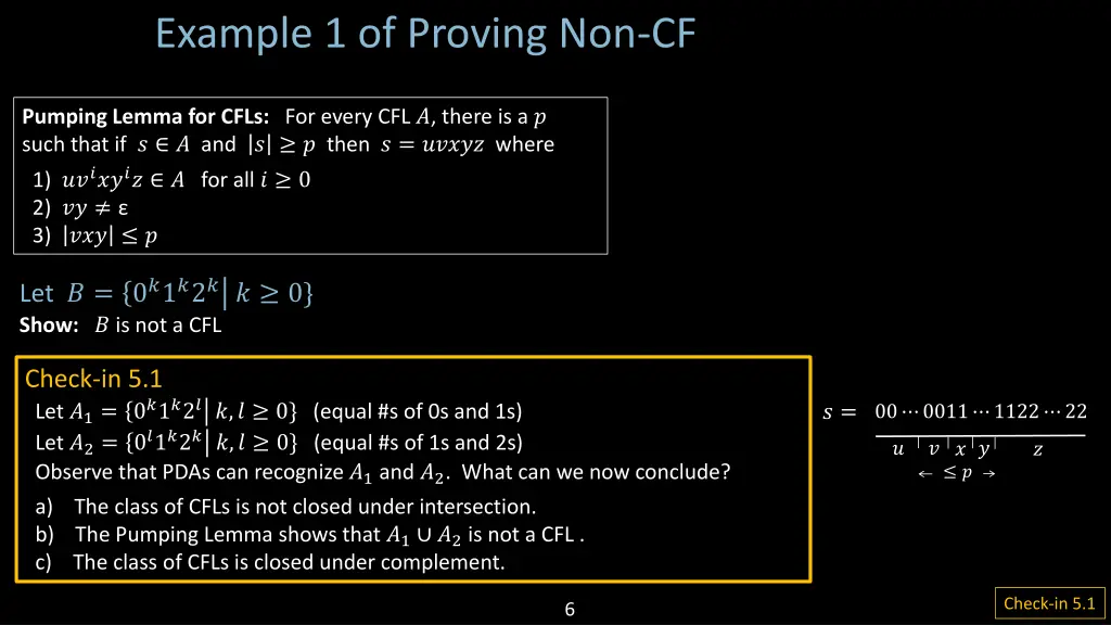 example 1 of proving non cf