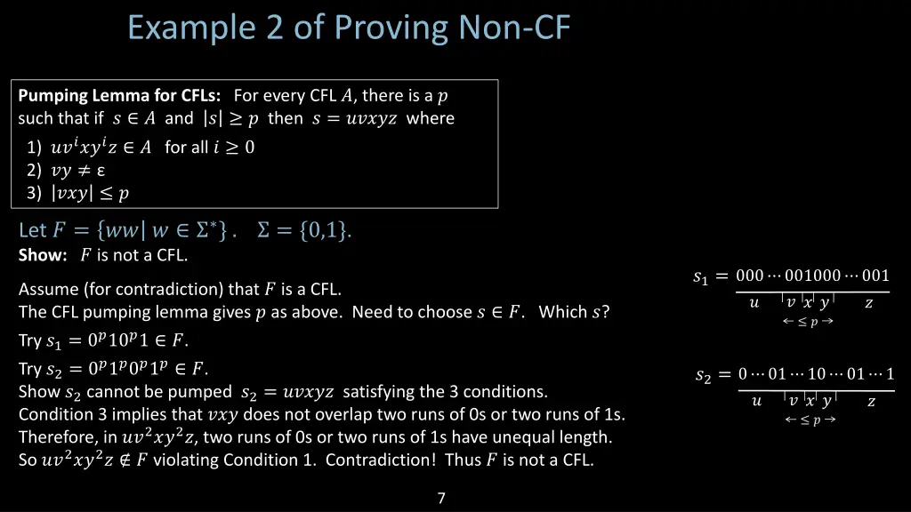example 2 of proving non cf