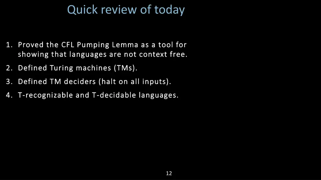 quick review of today