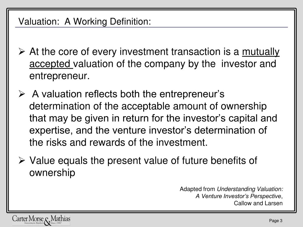 valuation a working definition