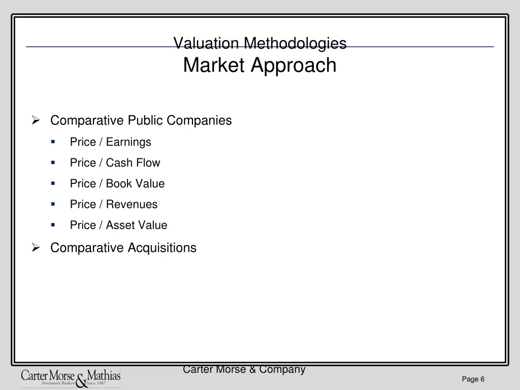 valuation methodologies market approach