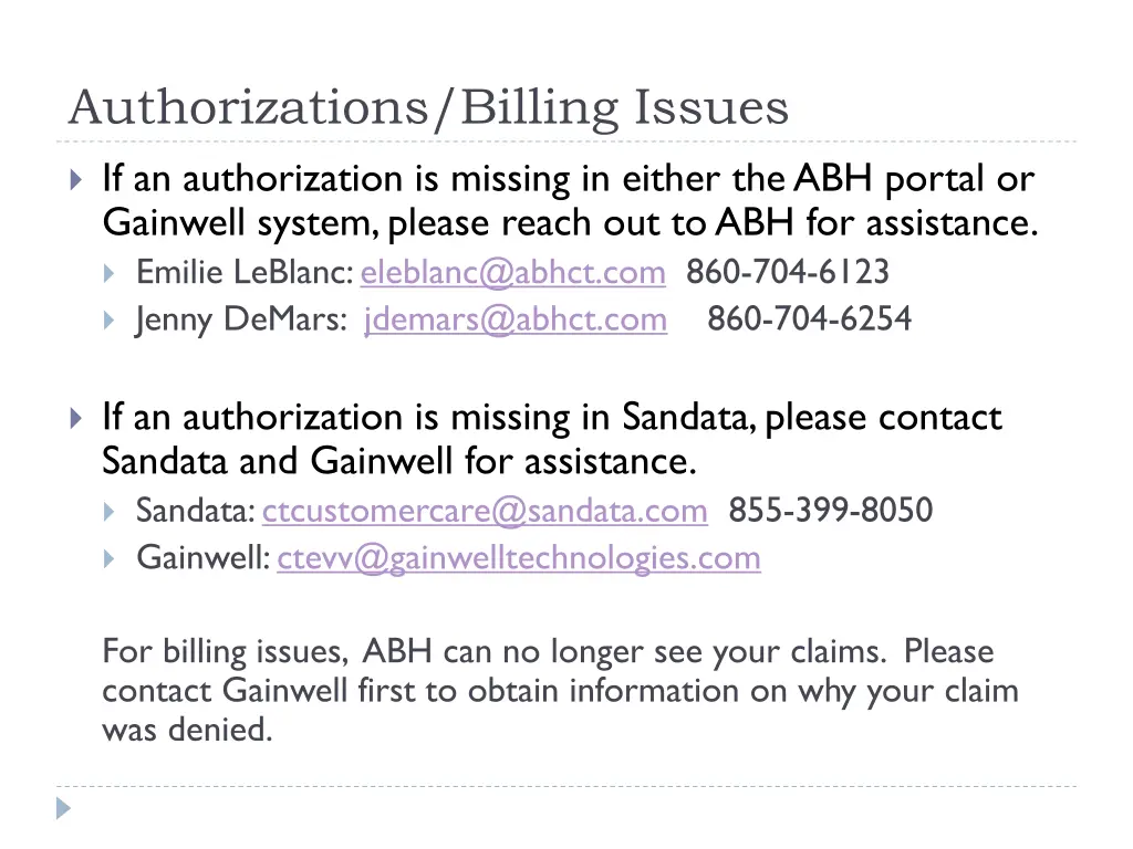 authorizations billing issues