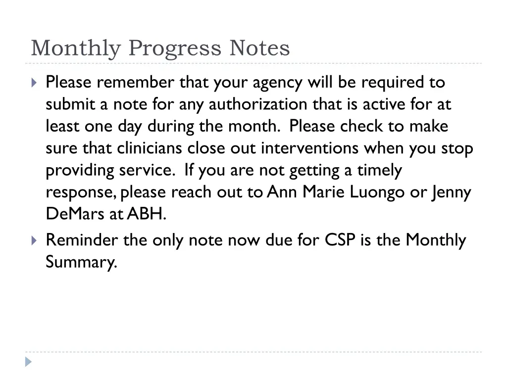 monthly progress notes