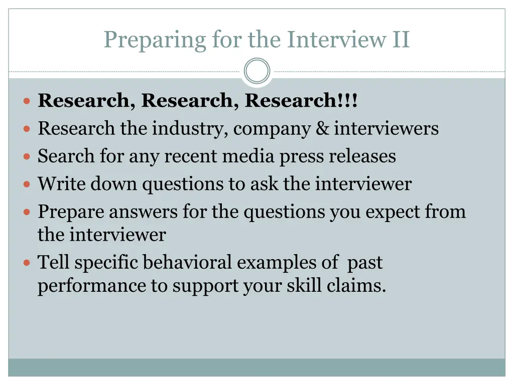 preparing for the interview ii