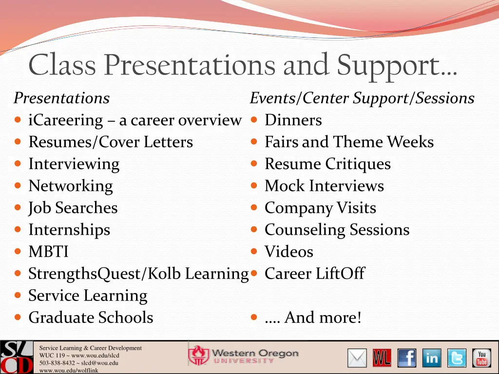 class presentations and support presentations