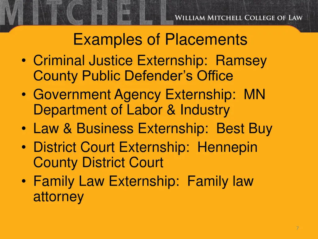 examples of placements criminal justice