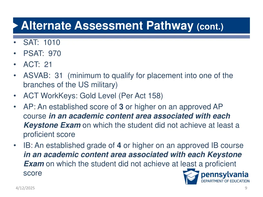 alternate assessment pathway cont