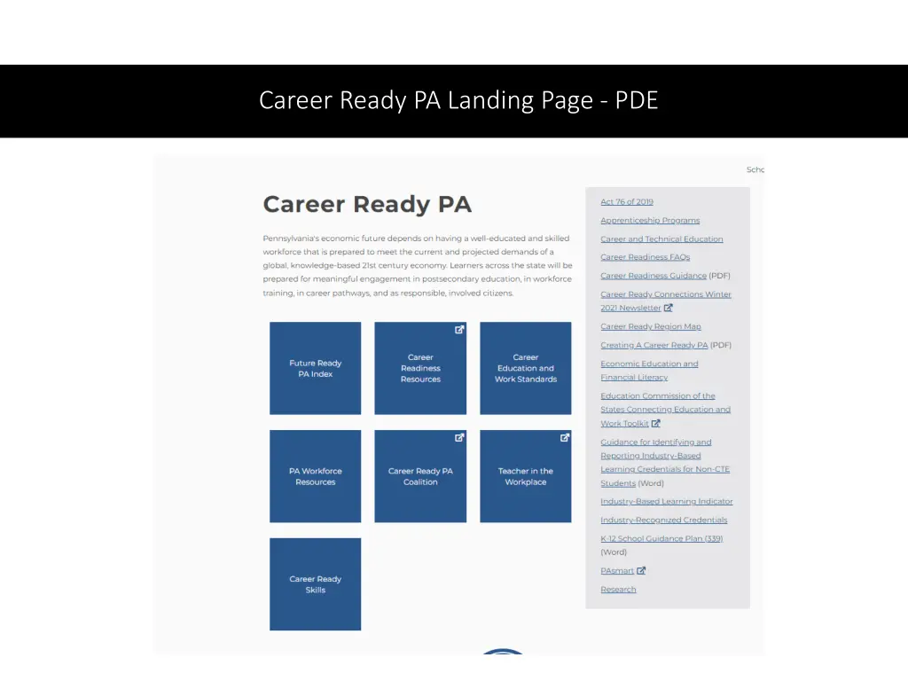 career ready pa landing page pde
