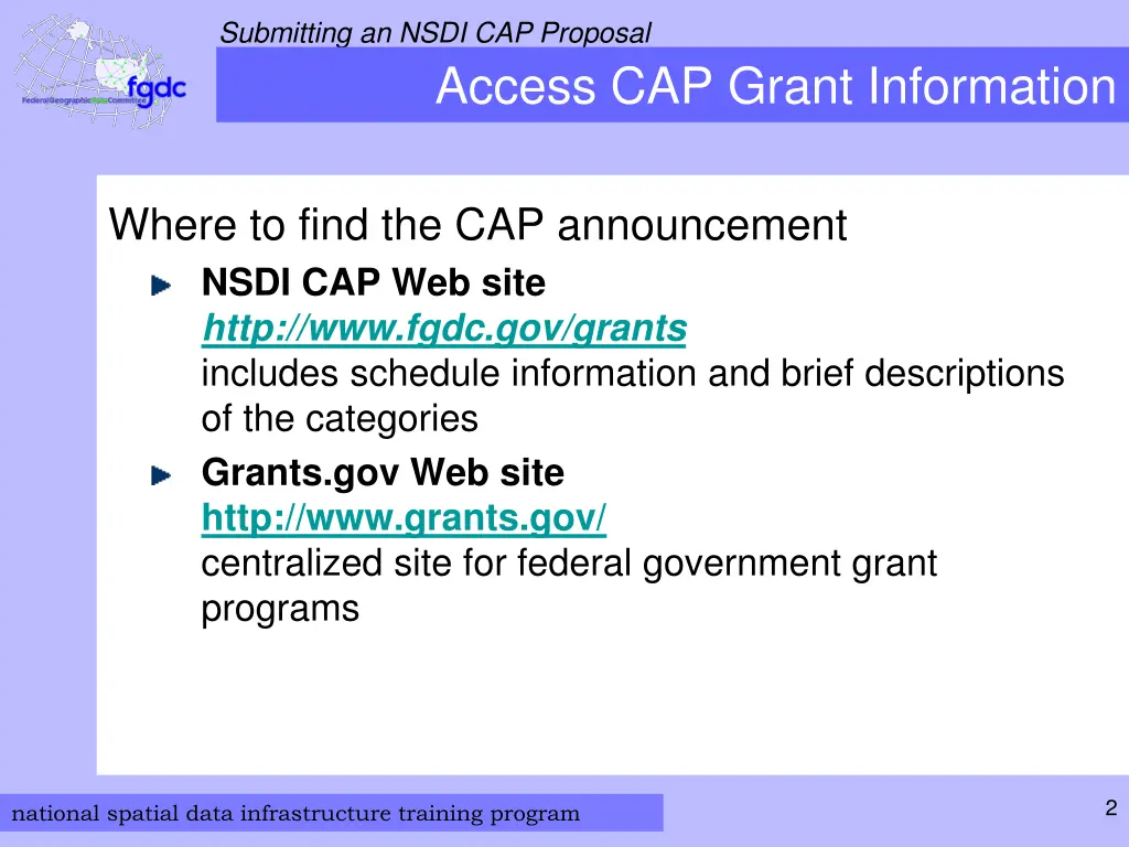 submitting an nsdi cap proposal 1