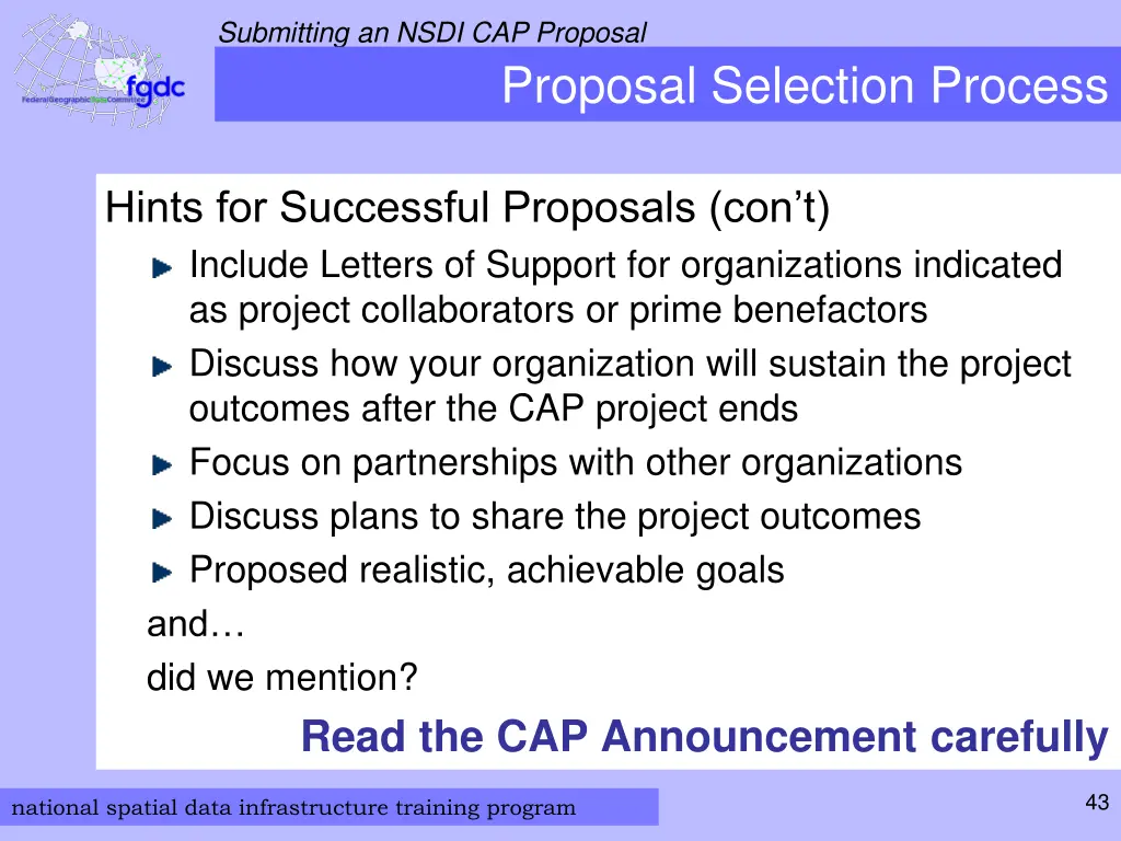 submitting an nsdi cap proposal 29