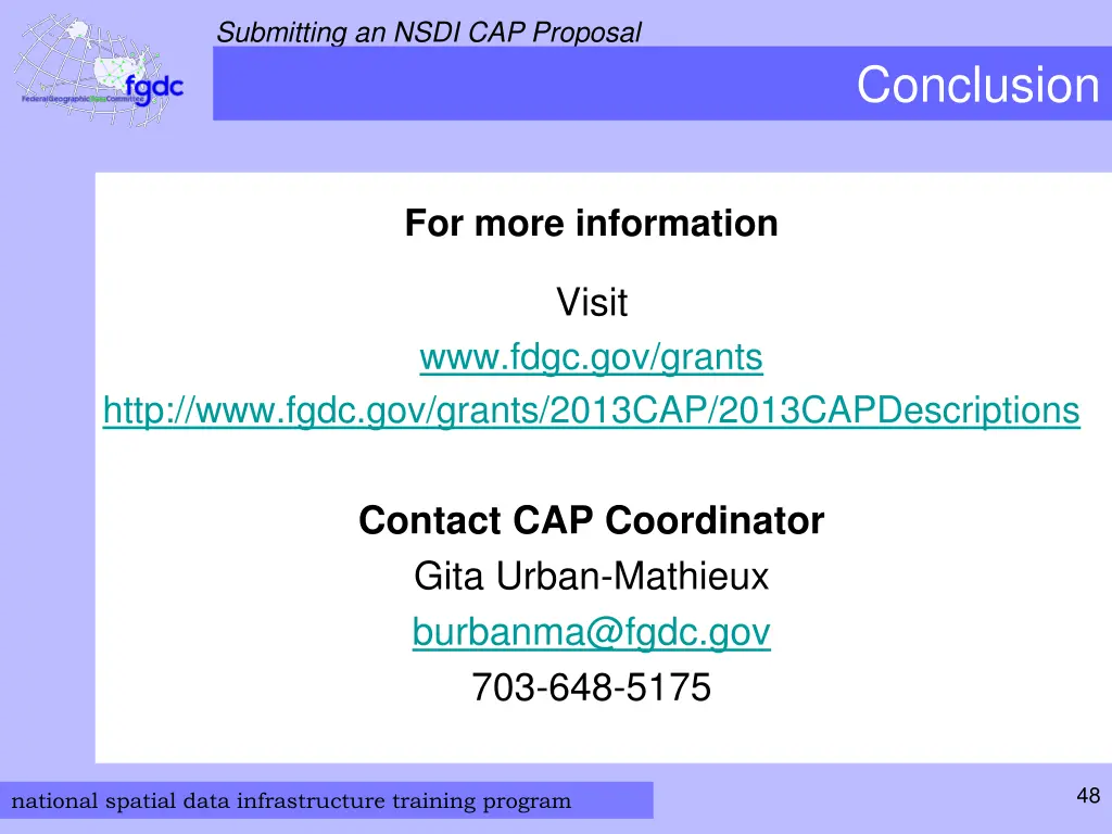 submitting an nsdi cap proposal 34