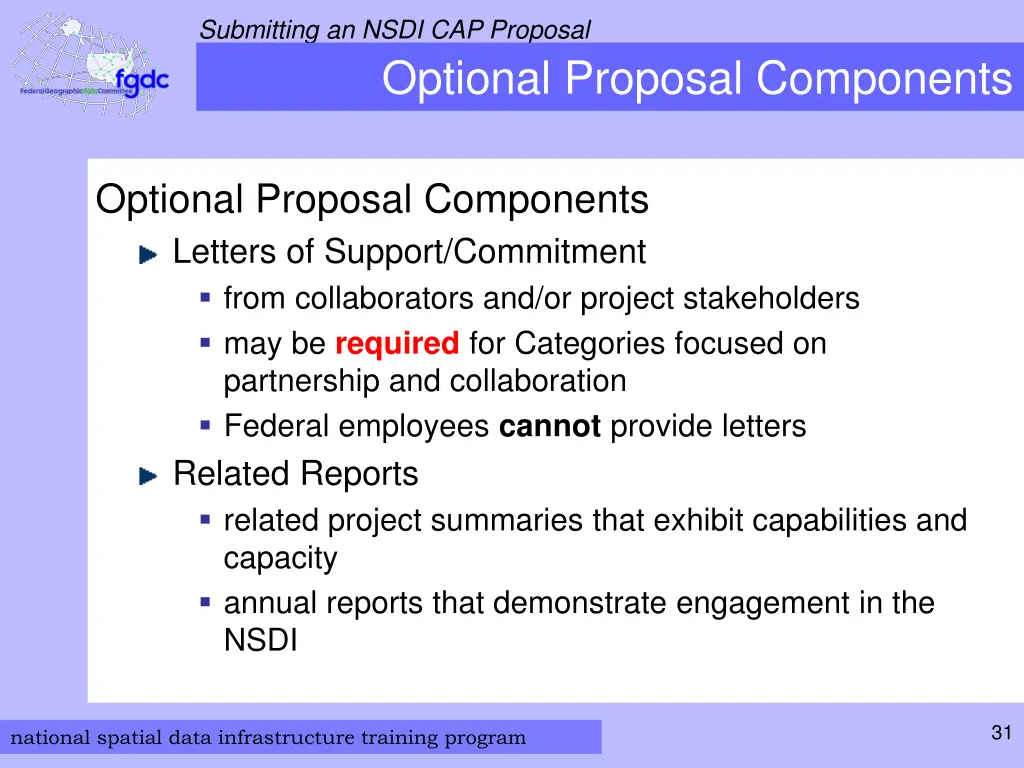 submitting an nsdi cap proposal optional proposal