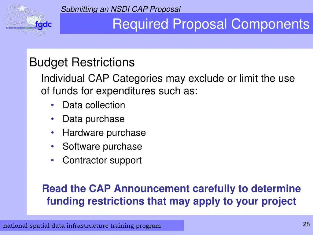 submitting an nsdi cap proposal required proposal 7